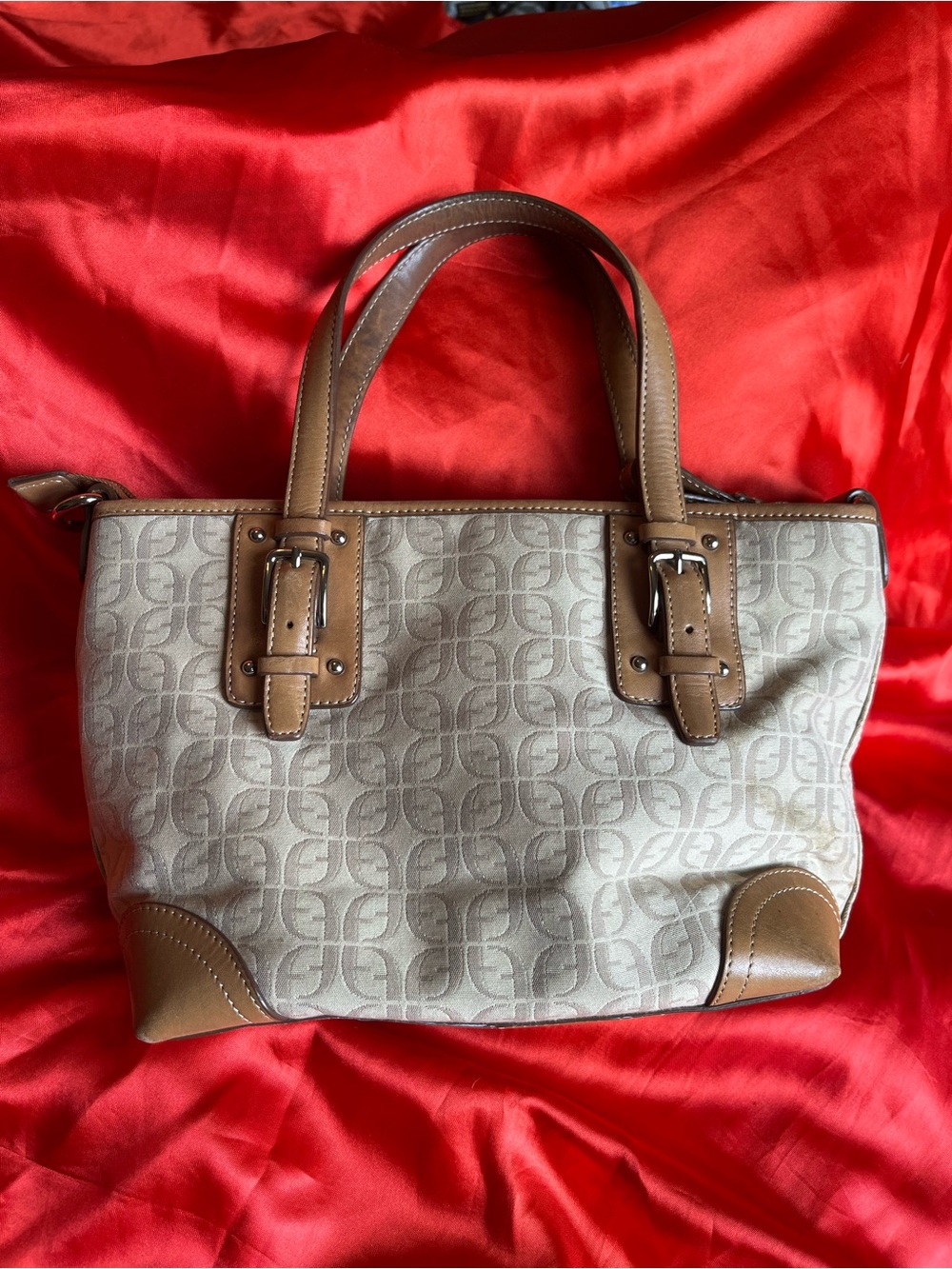 Fossil Beige Canvas Tote with Tan Leather Trim